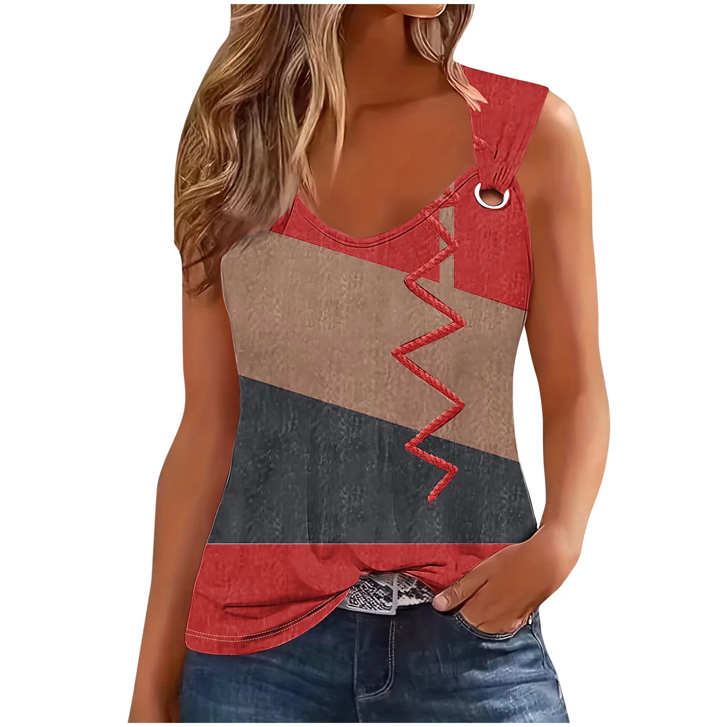 Fashion Stripe Print T Shirt Sleeveless