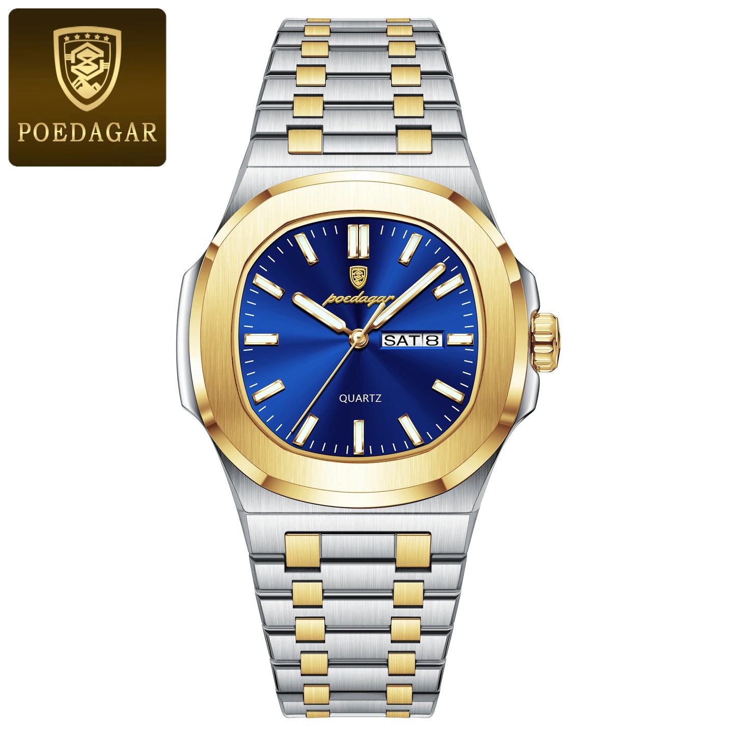 POEDAGAR  Military  Square WaterproofStainless Steel Quartz Men's Watches