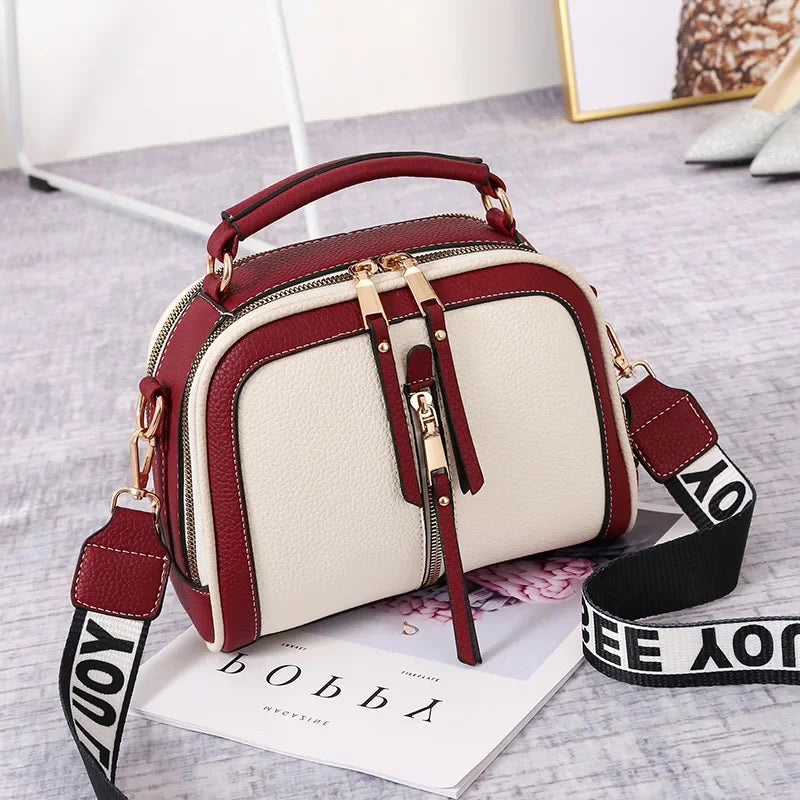 PU Leather Crossbody Small Handbag Wide Strap Purse