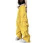 Vintage-inspired Women's High Waist Cargo Pants with Drawstring Multiple Pockets