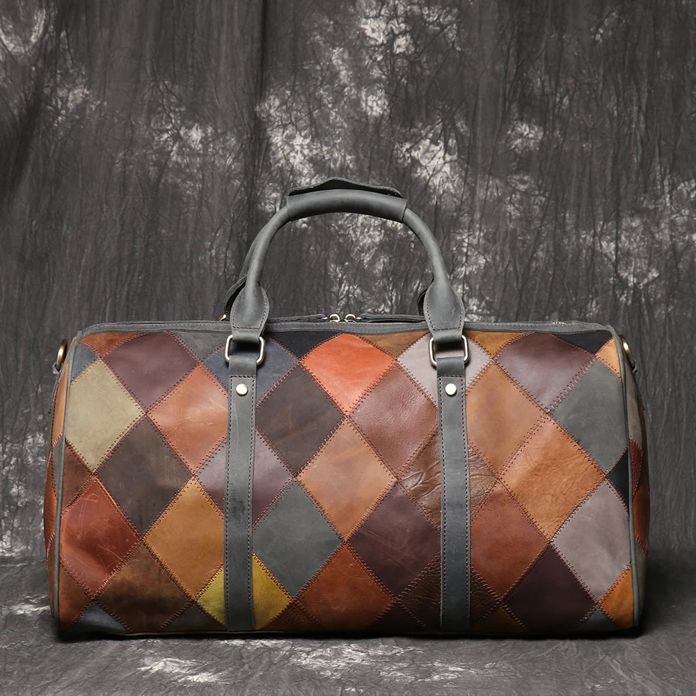 Genuine Leather Quilted Tote Travel Top Layer Cowhide Shoulder Crossbody Business Luggage Bag