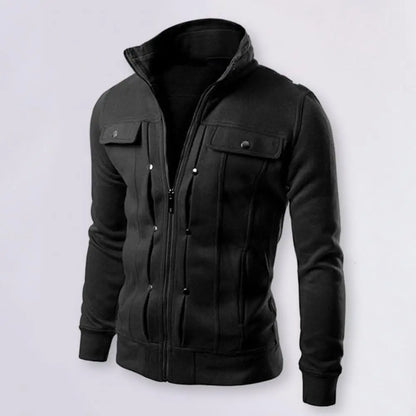 Outerwear Solid Color Stand Collar Jacket with Buttons Zipper Closure for Spring Autumn Long for Men