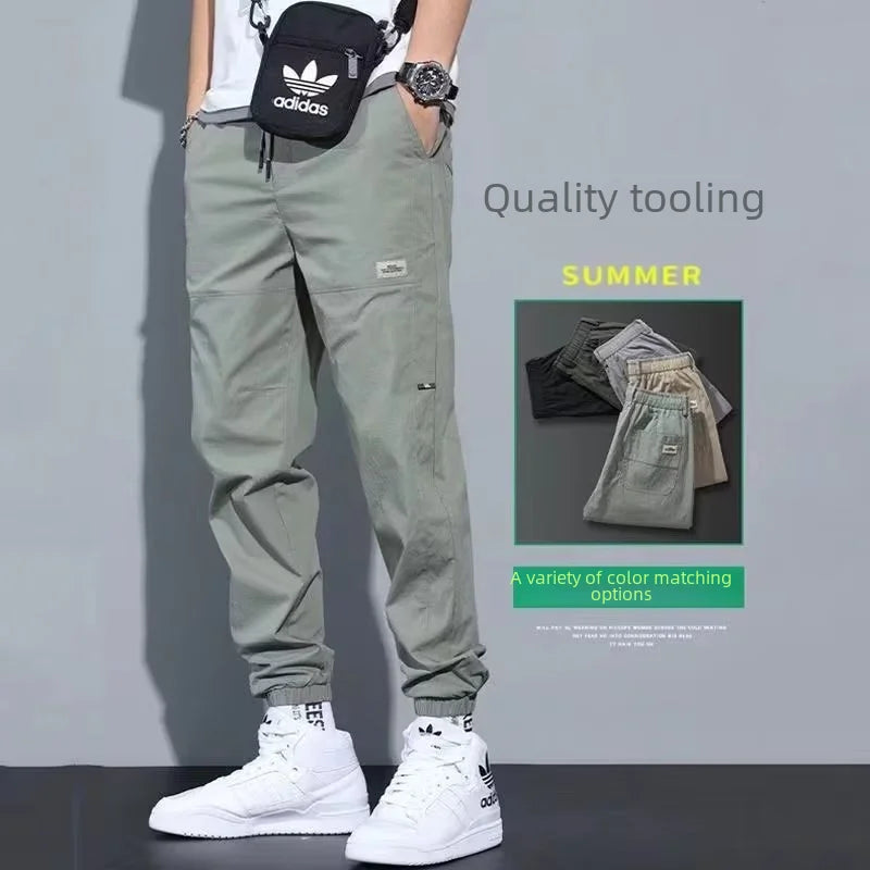 Trendy Loose-fit Bunched Casual Cargo Fashionable Cropped Pants For Men