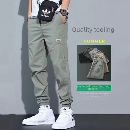 Trendy Loose-fit Bunched Casual Cargo Fashionable Cropped Pants For Men