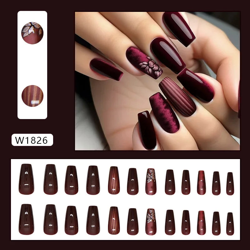 24 Pcs Press on Nails Glossy Reusable Nails