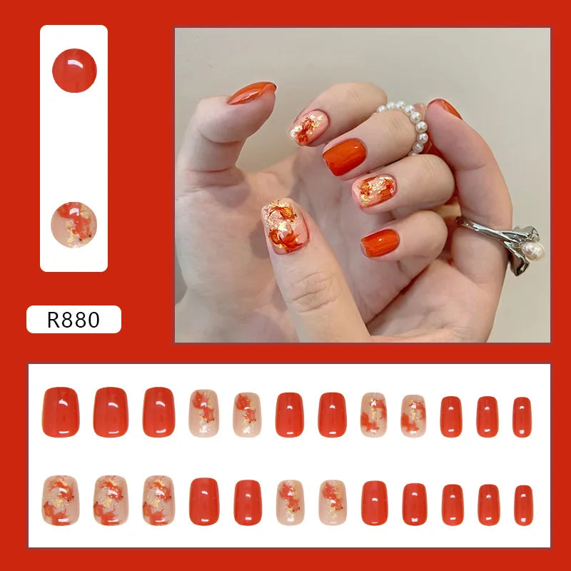 24 Pcs Press on Nails Glossy Reusable Nails