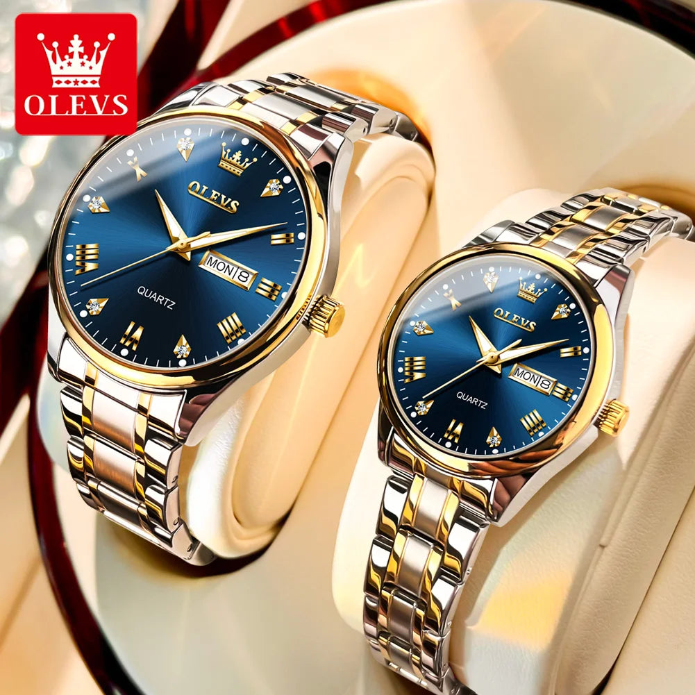 OLEVS High Quality Luxury Couple Watch Stainless Steel Waterproof