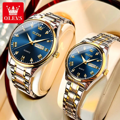 OLEVS High Quality Luxury Couple Watch Stainless Steel Waterproof