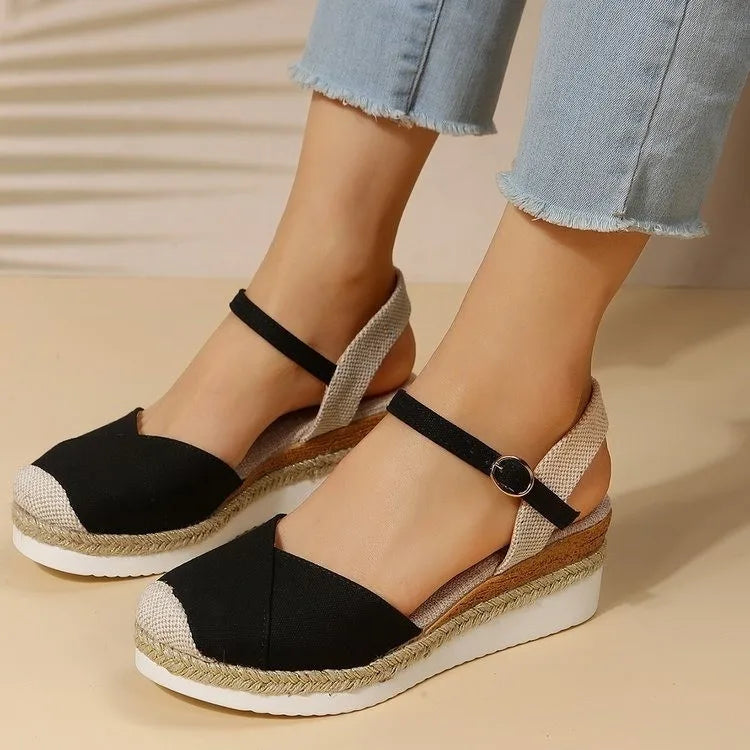 Closed Toe Wedge  Buckle Strap Gladiator Shoes