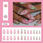 Caramel Flower 24 Pcs Press on Nails Pink Gradient  Glossy Artificial  Reusable Nails