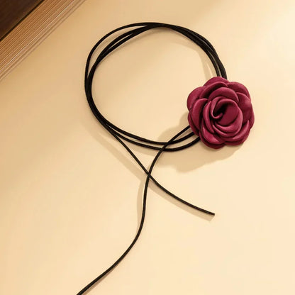 Romantic Gothic Big Rose Flower Clavicle Necklace Adjustable Rope Choker