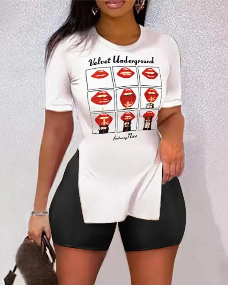 Two Piece Shorts Sets Round Neck Short Sleeve T Shirts