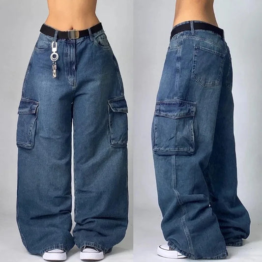 American New Washed Baggy Jeans Men And Women Y2K High CasualFashion Retro Punk High Waist Wide Trousers