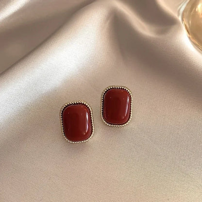 Silver Needle Wine Red Retro Pierced High Sense Pearl Earrings