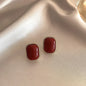 Silver Needle Wine Red Retro Pierced High Sense Pearl Earrings