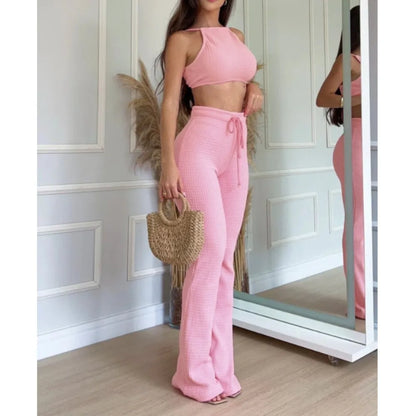 Halter Bra Wrap Tops 2 Piece Casual Fashion Pants Set