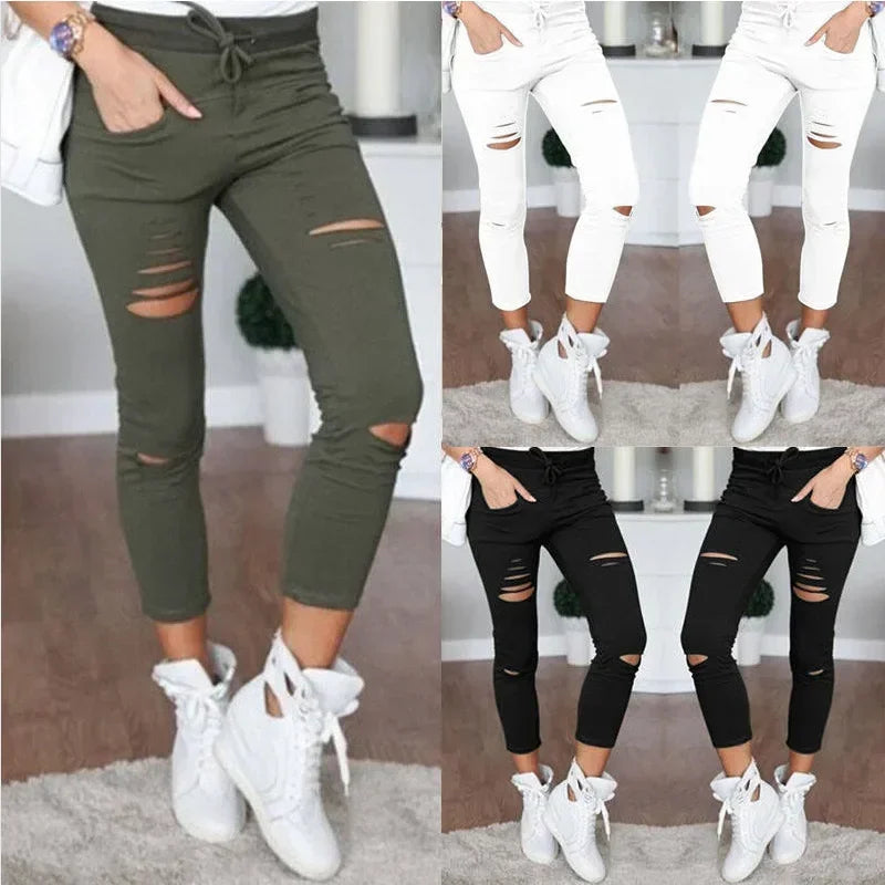 Ripped Jeans  - Big Size  Stretch Pencil Pants Leggings Woman Jeans