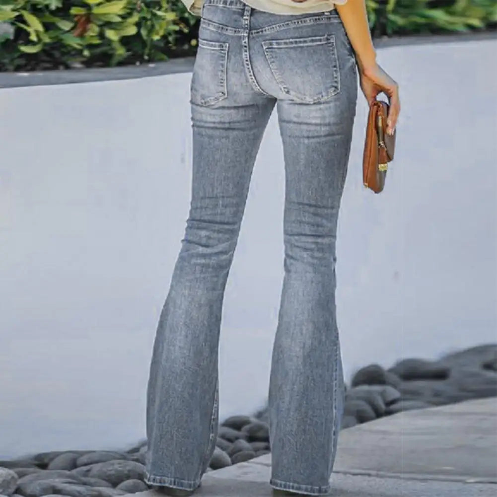 High Waist Flared Hem Women's Jeans with Gradient Color Bell-bottomed Pants