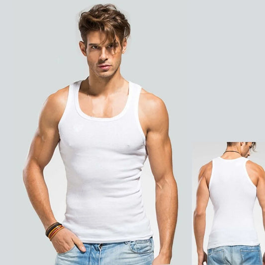 Plus Size Male  100% Pure Cotton Sleeveless T-shirt Elastic