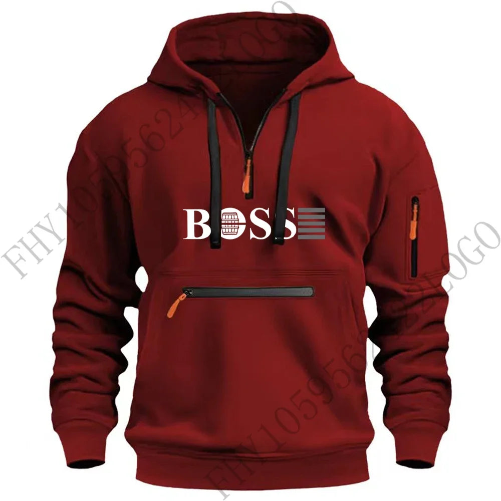 Men's digital printed leisure sports multi-zipper hooded long-sleeved hoodie pullover