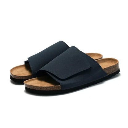 Suede Leather Cork Slippers for Men Classic Flat Shoes Summer Men Outside Beach Sandals Man Roman Comfortable Slides