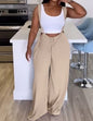 Casual Sleeveless Drawstring Wide Leg Suspender High Waist Pocket Design Women's Jumpsuit