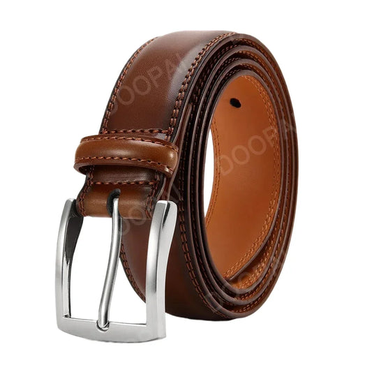 High Quality Genuine Leather LONG Large Pin Buckle Metal Automatic Buckle Male Belts Strap