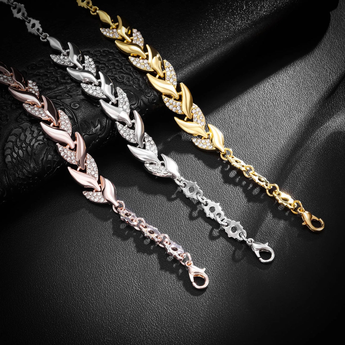 Luxury Love Braided Leaf Bracelet Charm Crystal Wedding Bracelets For Women Anniversary Valentines Day Gifts Aesthetic Jewelry