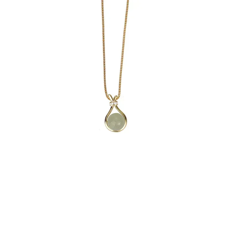 Light Green Jade Pendant Necklaces Stainless Steel