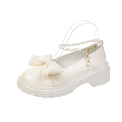 Thick Platform Mary Janes Lolita Bow Chain Shoes