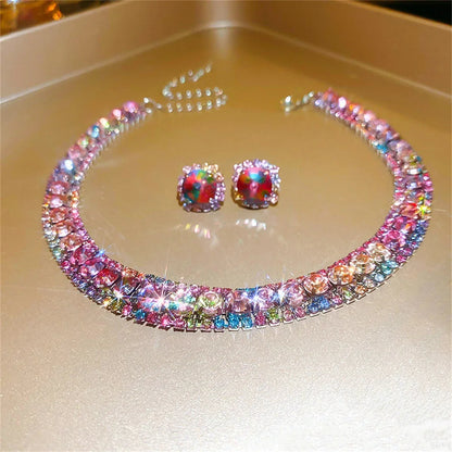 Casual Crystal Necklace Earrings Set