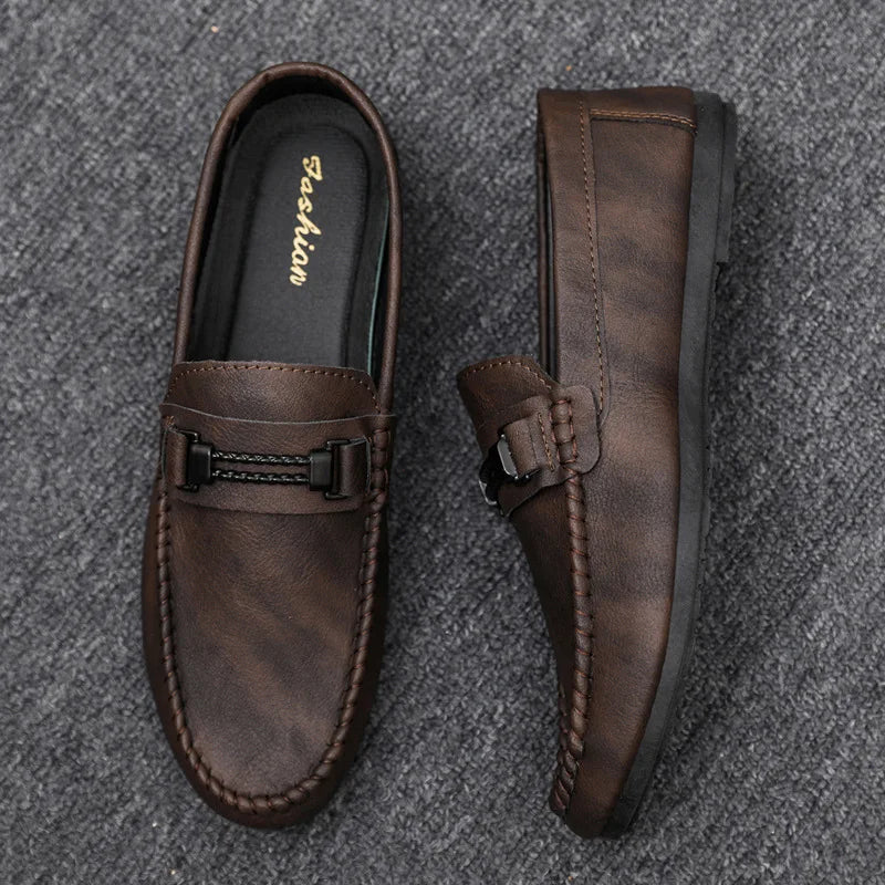 Mens Genuine Leather Loafers Flats Moccasin