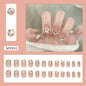 Caramel Flower 24 Pcs Press on Nails Pink Gradient  Glossy Artificial  Reusable Nails