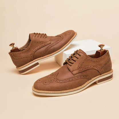 Derby Genuine Split Suede Leather Full Brogue Casual Comfortable shoes