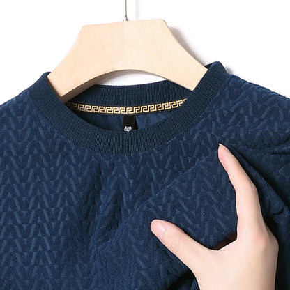 Men's Casual Jacquard Long Sleeved Round Neck Casual T-shirt Fashion Top