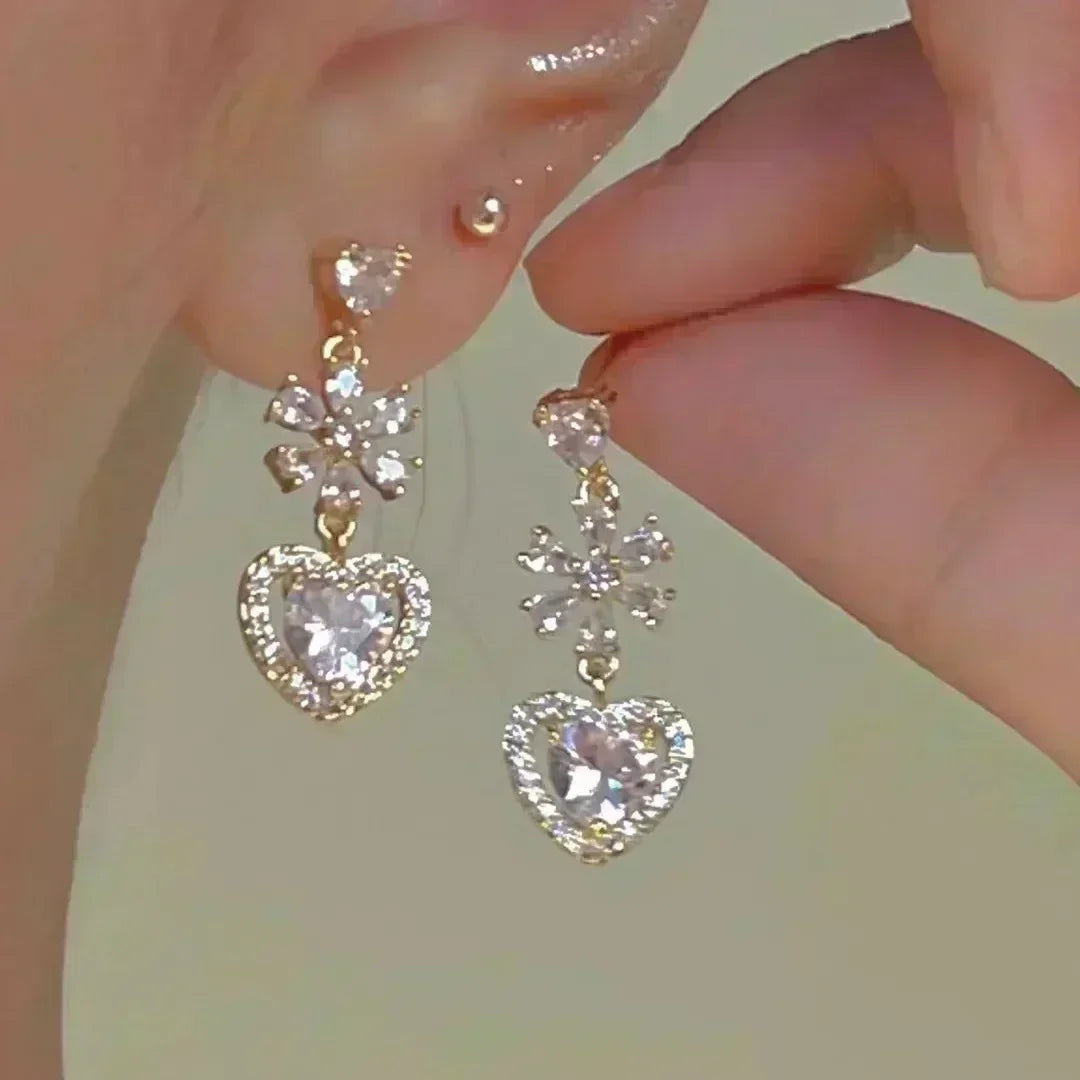 Green Crystal Golden Leaves Earrings Individuality Daily Accessories