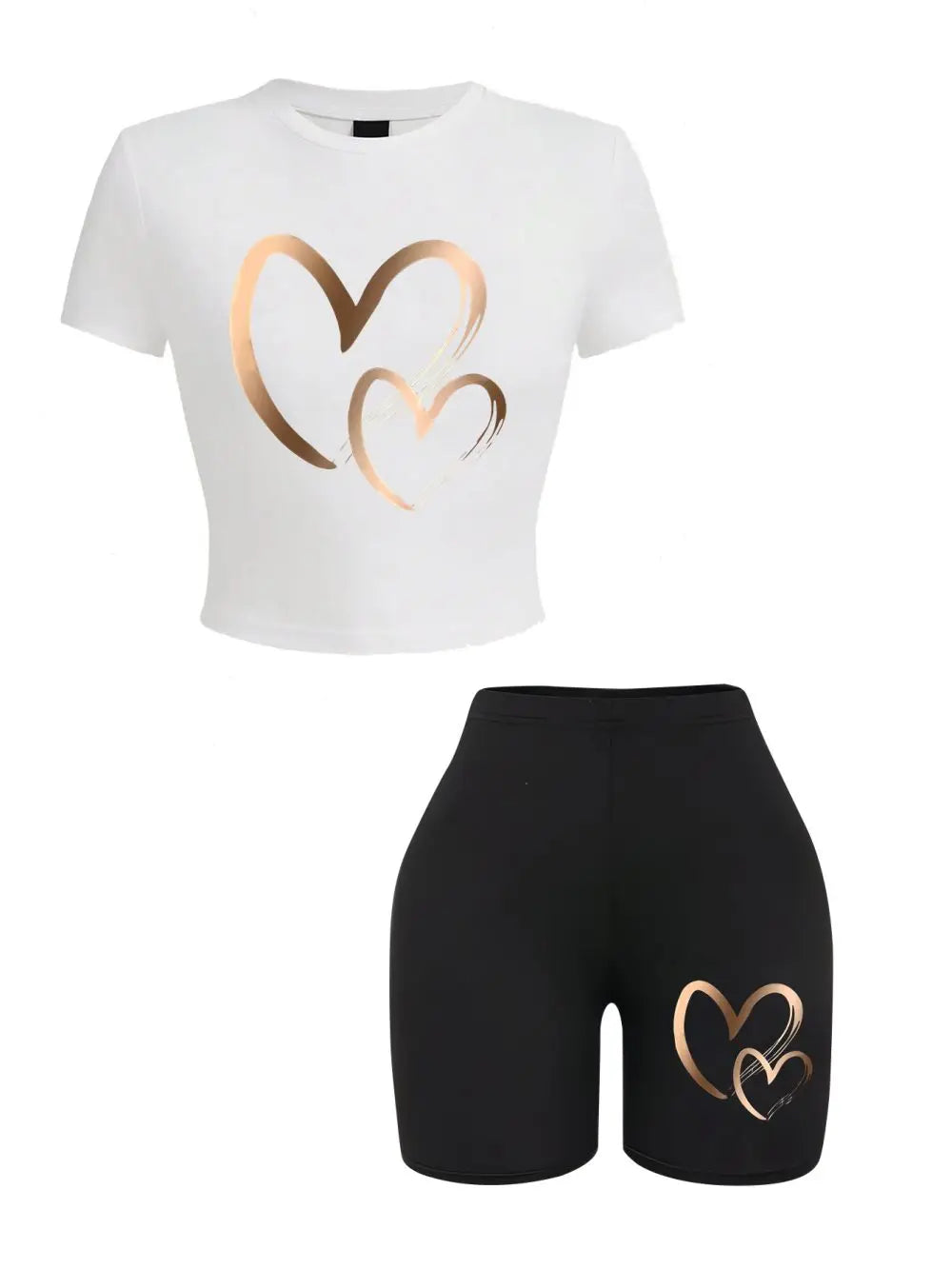 Slim-fit T-Shirts & Shorts 2 Pieces Set Simple Hearts