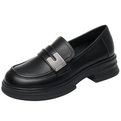 Chunky Loafers Slip On Black Single casual Fashion Girls Thick Sole