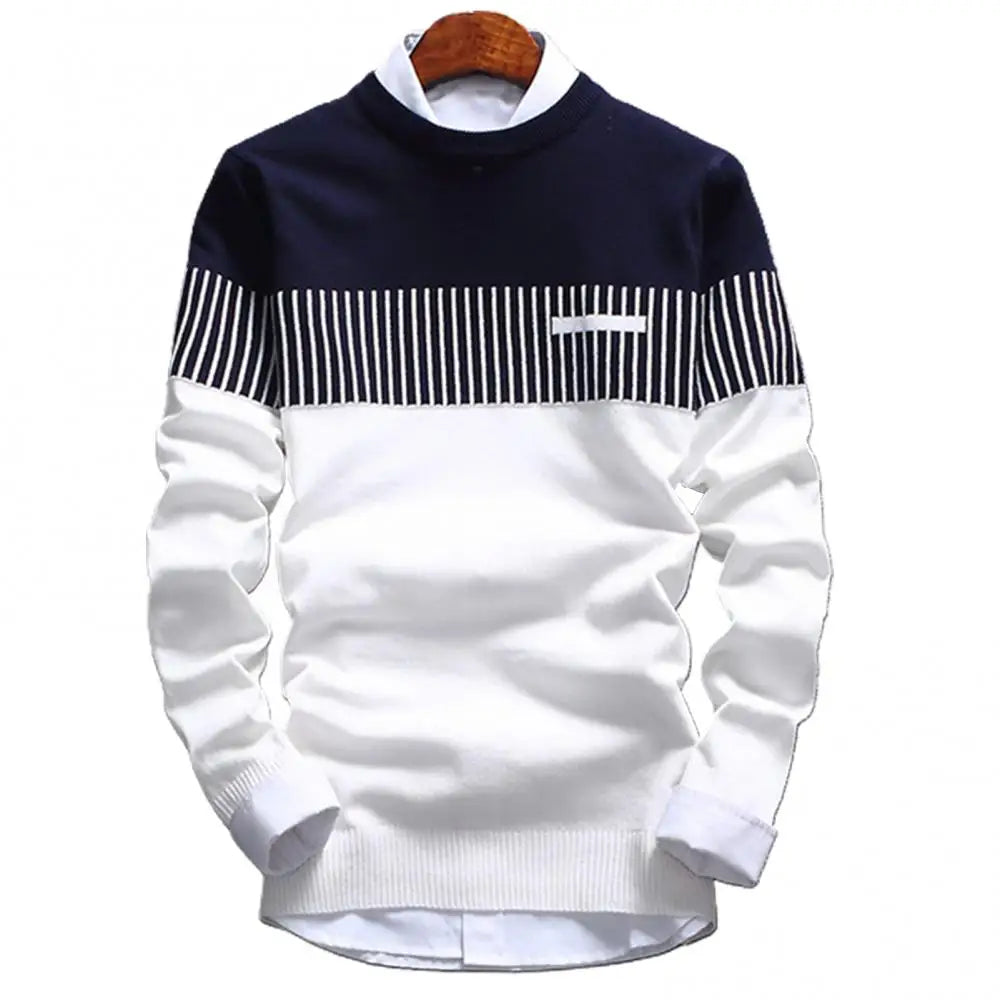 Pullover Color Block Patchwork O Neck Long Sleeve Knitted Sweater For Men