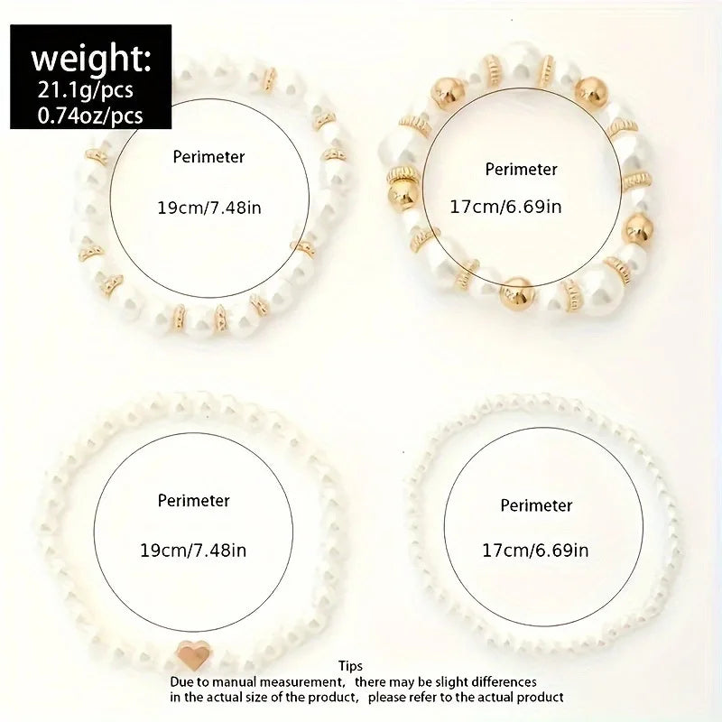 4Pcs/Set Heart White Color Pearl Bracelets Set