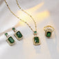 Emerald Color Earring Necklace Rings Set