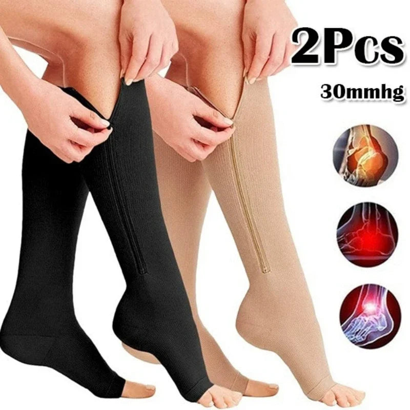 Medical Zipper Compression Closed Toe Pressure Stocking for Edema Varicose Veins