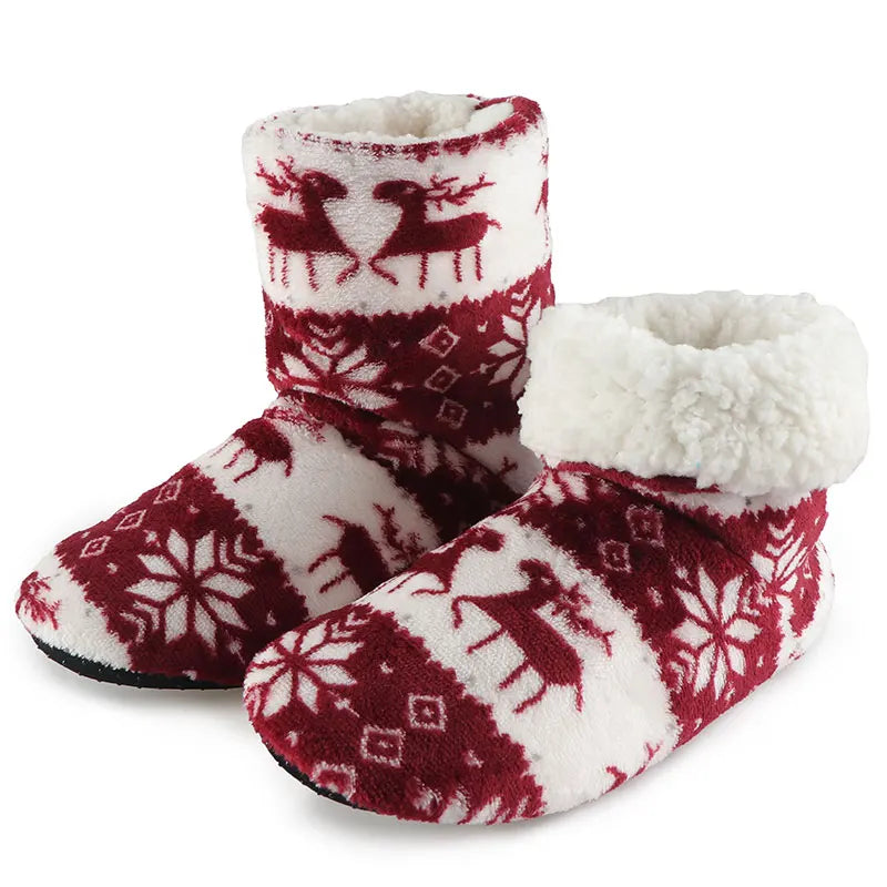 Woman Home Socks Christmas Elk Indoor Shoes Warm Anti-Skid Sole