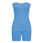 Two Piece Casual Fashion Sleeveless Top & Solid Shorts Versatile Knit Suit