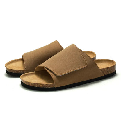 Suede Leather Cork Slippers for Men Classic Flat Shoes Summer Men Outside Beach Sandals Man Roman Comfortable Slides