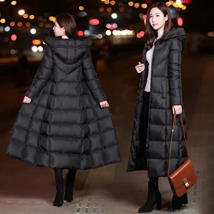 Long Down Cotton  Winter Warm Hooded Cotton-padded Coat Thicken Warm Puffer Coat