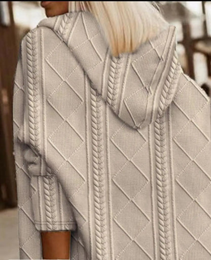 Casual Loose Fitting Jacquard Long Sleeved Hooded sweater outerwear