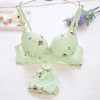 Comfortable Cotton Underwear Set Floral Lace Bra and Panties