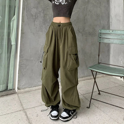 Parachute Black Oversize Pockets Wide Leg Baggy Casual Cargo Sweatpants