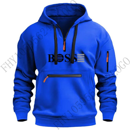 Men's digital printed leisure sports multi-zipper hooded long-sleeved hoodie pullover